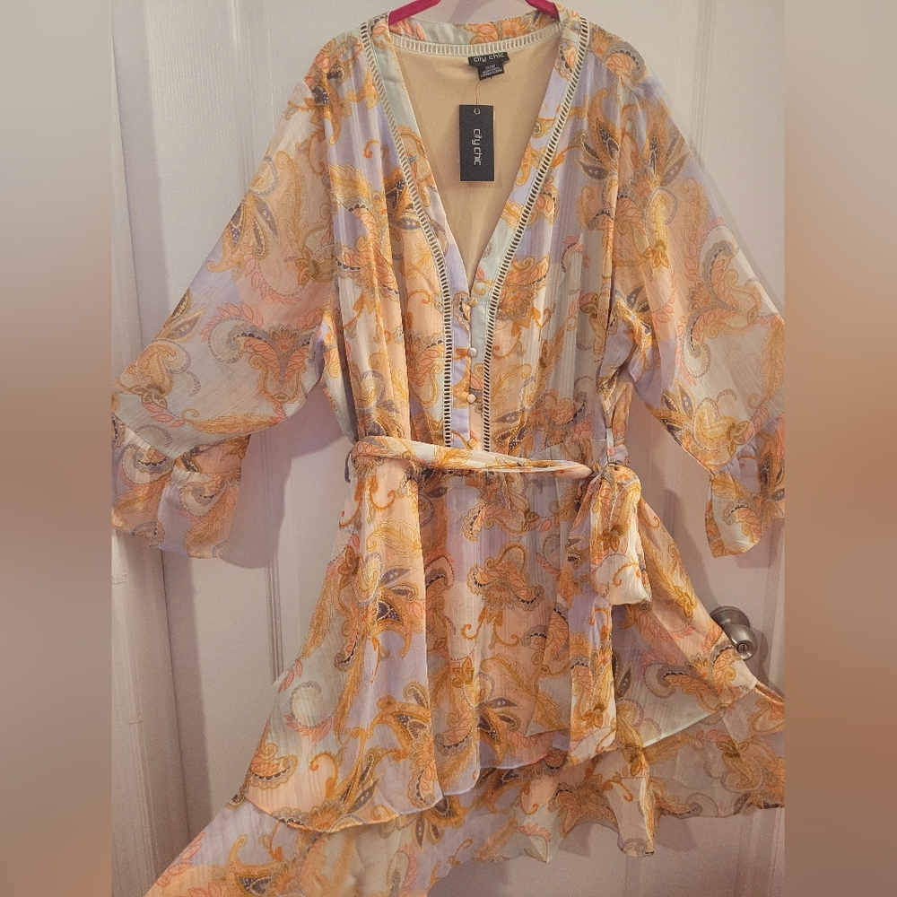 🥭🪻City Chic Pastel Floral Midi Dress - Picture 2 of 16